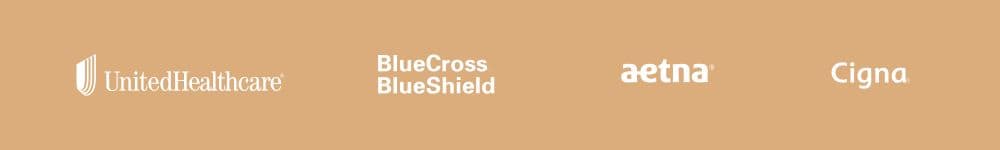 Insurance provider logos including BlueCross BlueShield, Aetna, and Cigna