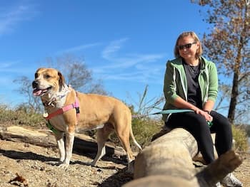 Karey and her dog outdoors